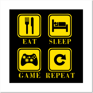 'Eat Sleep Game Repeat' Funny Video Gamer Gift Posters and Art